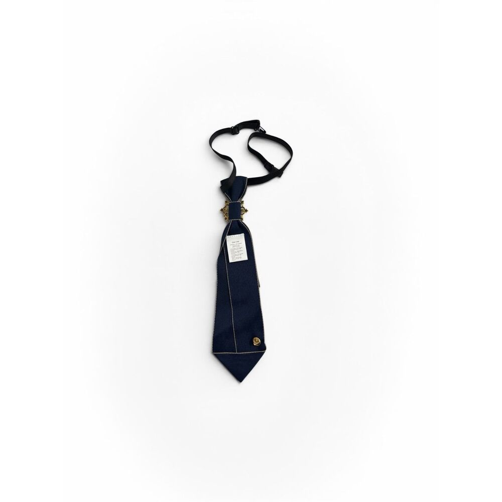 Vintage Victorian Inspired Navy Necktie | Detachable Brooch with Blue Jewel - Picture 4 of 4